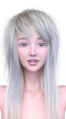 Bir kadının yüzünün 3DCG görüntüleri.