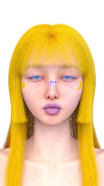 Bir kadının yüzünün 3DCG görüntüleri.