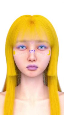 Bir kadının yüzünün 3DCG görüntüleri.