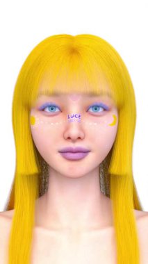 Bir kadının yüzünün 3DCG görüntüleri.