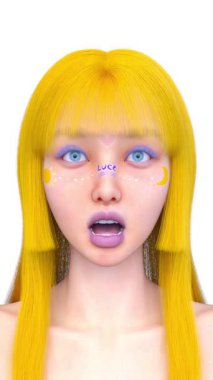 Bir kadının yüzünün 3DCG görüntüleri.