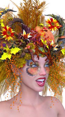 Saç çiçeği sanatındaki bir kadının 3 boyutlu görüntüsü