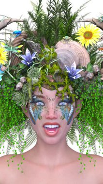 Saç çiçeği sanatındaki bir kadının 3 boyutlu görüntüsü