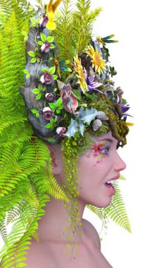 Saç çiçeği sanatındaki bir kadının 3 boyutlu görüntüsü