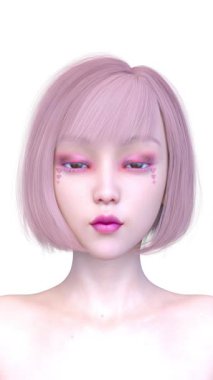 Bir kadının yüzünün 3 boyutlu görüntüsü.