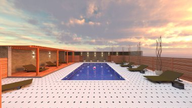 Dış yüzme havuzunun 3D görüntüsü