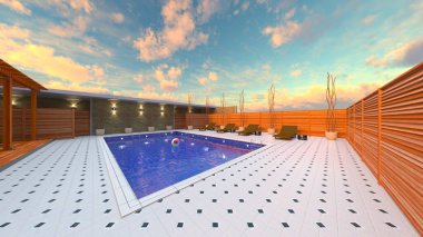 Dış yüzme havuzunun 3D görüntüsü