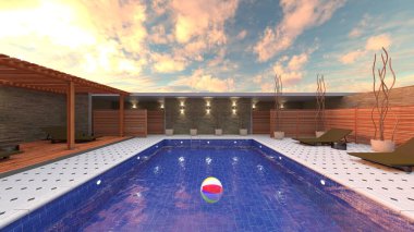 Dış yüzme havuzunun 3D görüntüsü