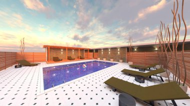 Dış yüzme havuzunun 3D görüntüsü