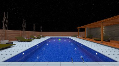 Dış yüzme havuzunun 3D görüntüsü