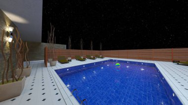 Dış yüzme havuzunun 3D görüntüsü