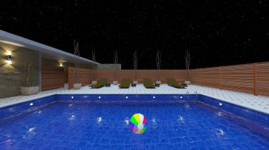 Dış yüzme havuzunun 3D görüntüsü