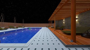 Dış yüzme havuzunun 3D görüntüsü