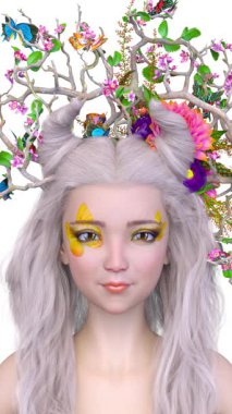 Saç çiçeği sanatındaki bir kadının 3 boyutlu görüntüsü