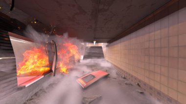 Araç yangınının 3 boyutlu görüntüsü