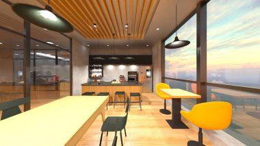 Camla çevrili toplantı odalarının 3 boyutlu canlandırması