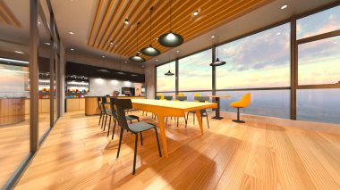 Camla çevrili toplantı odalarının 3 boyutlu canlandırması