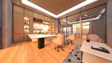 Camla çevrili toplantı odalarının 3 boyutlu canlandırması