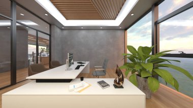 Camla çevrili toplantı odalarının 3 boyutlu canlandırması