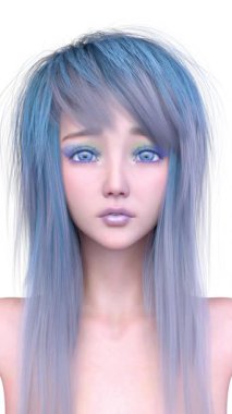 Bir kadının yüzünün 3 boyutlu görüntüsü.