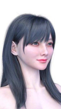 Bir kadının yüzünün 3 boyutlu görüntüsü.