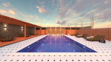 Dış yüzme havuzunun 3D görüntüsü