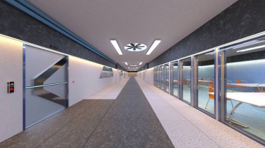 Laboratuvar koridorunun 3B görüntülemesi