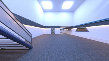 Laboratuvar koridorunun 3B görüntülemesi