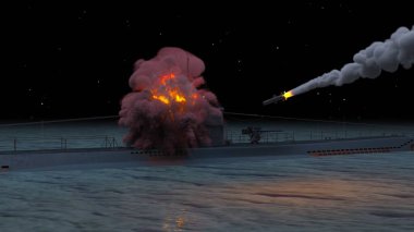 Denizaltının 3D görüntüsü füze saldırısı altında.