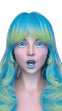 Bir kadının yüzünün 3 boyutlu görüntüsü.