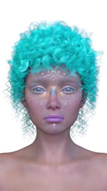 Bir kadının yüzünün 3 boyutlu görüntüsü.