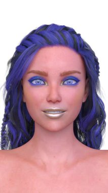 Bir kadının yüzünün 3 boyutlu görüntüsü.