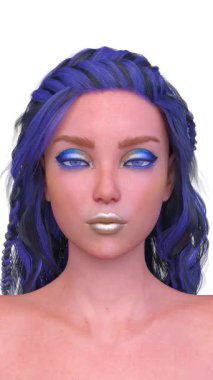 Bir kadının yüzünün 3 boyutlu görüntüsü.