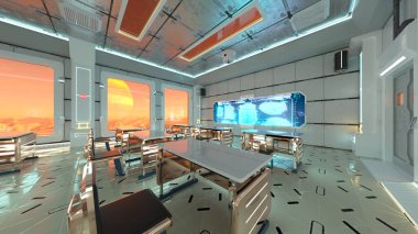 Uzay gemisindeki konferans odasının 3D görüntülemesi