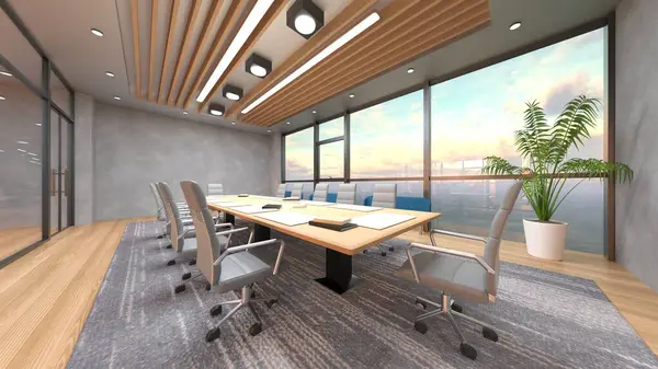 Camla çevrili toplantı odalarının 3 boyutlu canlandırması