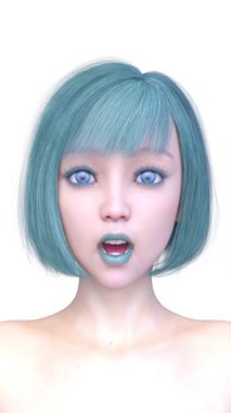 Bir kadının yüzünün 3 boyutlu görüntüsü.