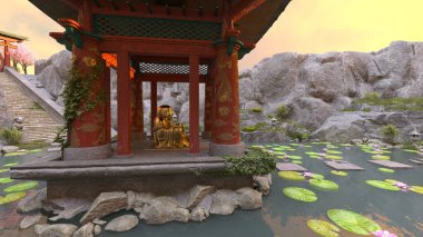 Kayalık dağ tapınağının 3 boyutlu görüntüsü