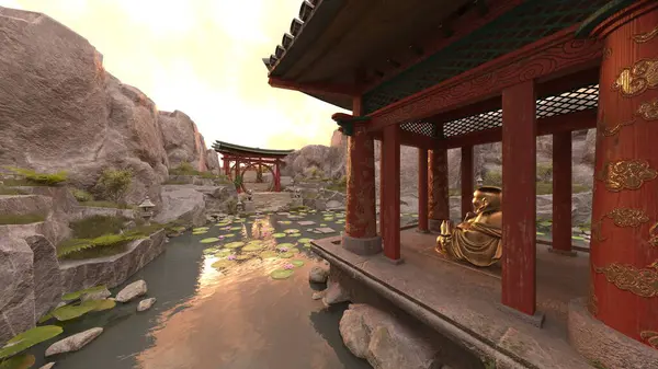 Kayalık dağ tapınağının 3 boyutlu görüntüsü