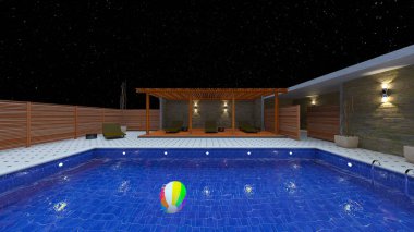 Evin yüzme havuzlu 3D görüntüsü