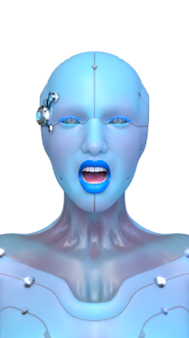 Dişi bir sayborgun yüzünün 3 boyutlu görüntüsü.