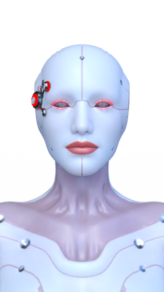 Dişi bir sayborgun yüzünün 3 boyutlu görüntüsü.
