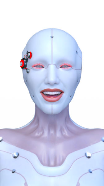 Dişi bir sayborgun yüzünün 3 boyutlu görüntüsü.