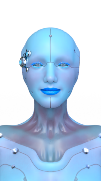 Dişi bir sayborgun yüzünün 3 boyutlu görüntüsü.