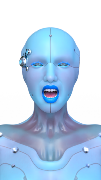 Dişi bir sayborgun yüzünün 3 boyutlu görüntüsü.