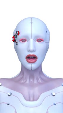 Dişi bir sayborgun yüzünün 3 boyutlu görüntüsü.