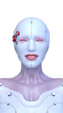 Dişi bir sayborgun yüzünün 3 boyutlu görüntüsü.