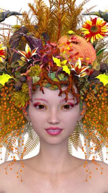 Saç çiçeği sanatındaki bir kadının 3 boyutlu görüntüsü