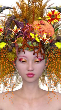 Saç çiçeği sanatındaki bir kadının 3 boyutlu görüntüsü