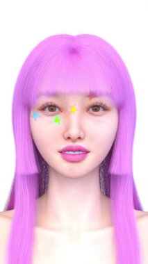 Bir kadının yüzünün 3 boyutlu görüntüsü.