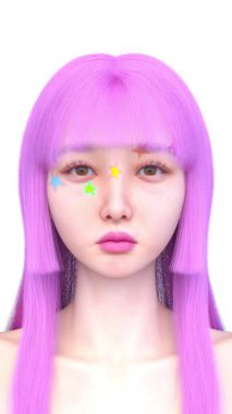 Bir kadının yüzünün 3 boyutlu görüntüsü.